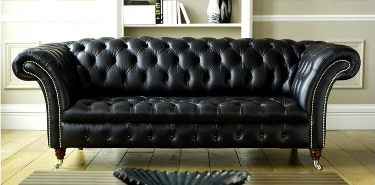 Balston Black Leather Chesterfield