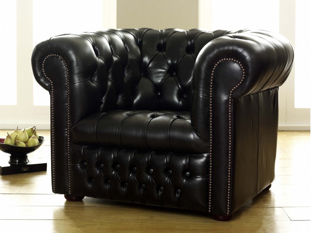 Ludlow Black Leather Chesterfield Sofa Leather Armchairs