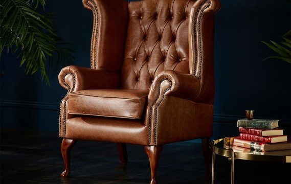 Scroll Wing Chair Chesterfield Leather Armchair