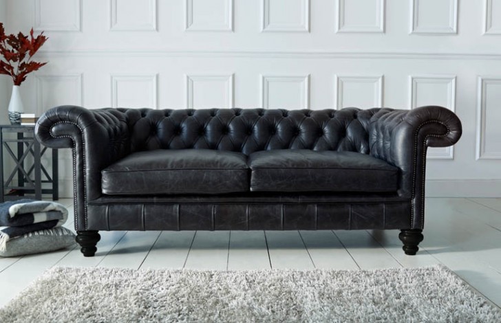 Paxton Black Leather Chesterfield