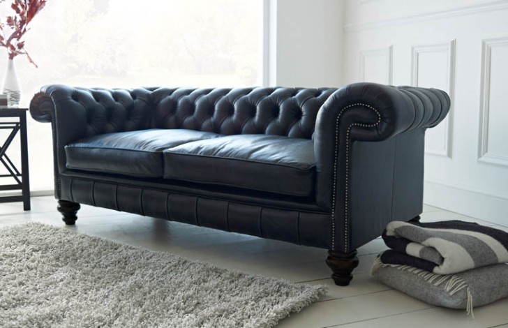 Paxton Black Leather Chesterfield