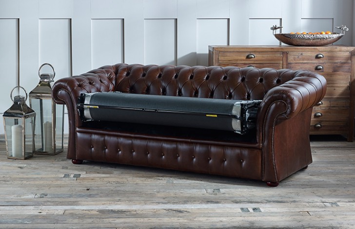 Brown leather sales chesterfield sofa bed