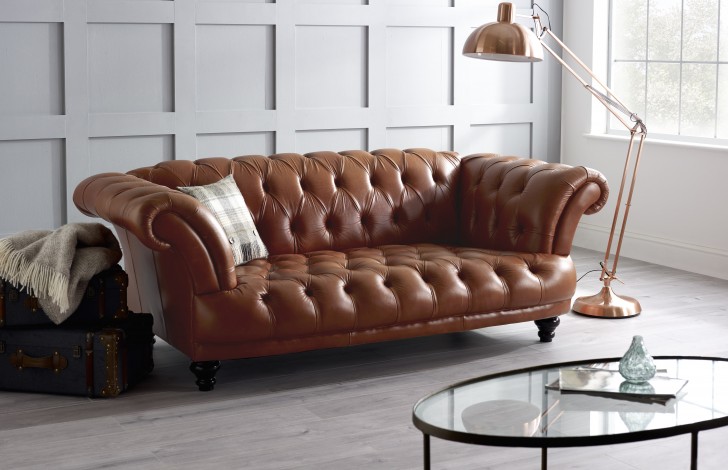 Edmund Vintage Brown Leather Sofa, Vintage Brown Leather Chesterfield Sofa