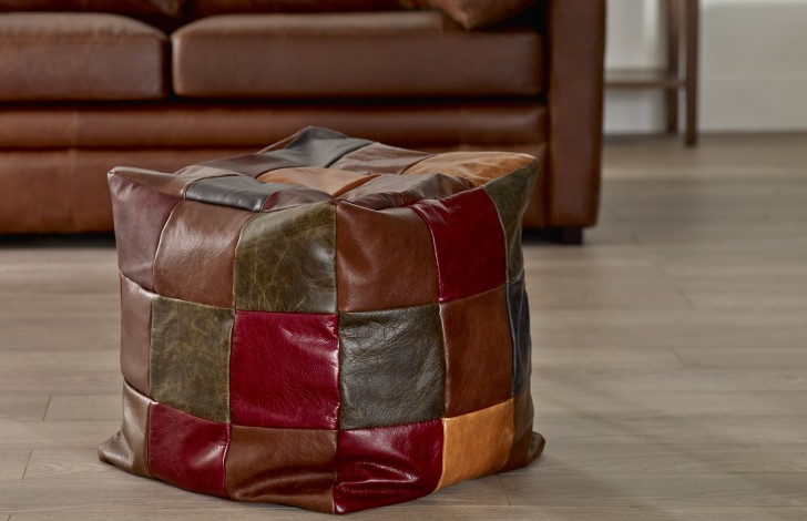 Patchwork Leather Cube Beanbag - 54 Panel