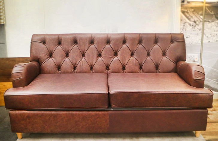 Bespoke Classic Leather Chesterfield - 3 Seater Sofa Bed - Dune Coffee