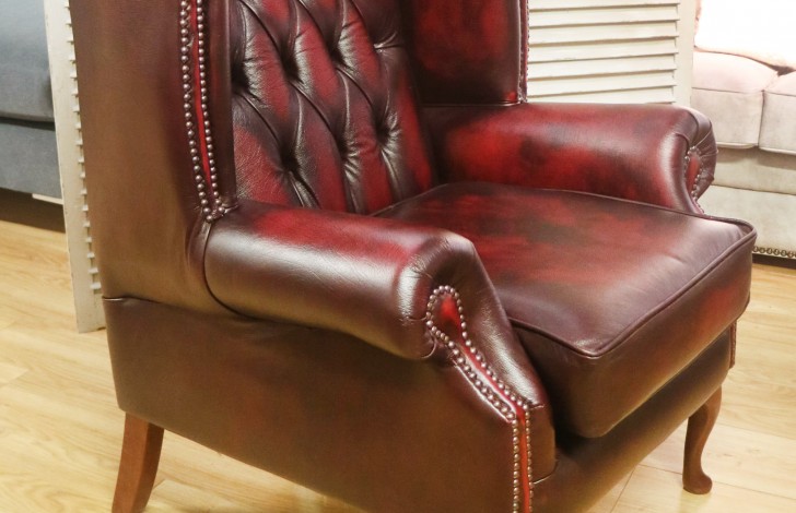Scroll Wing Chair Chesterfield Leather Armchair - Scroll Wing Chair - Antique Red