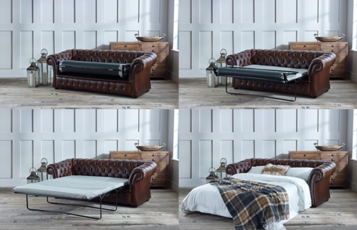 Oxley Classic Leather Chesterfield Sofa Bed - 3 Seater Sofa bed - Bruciato