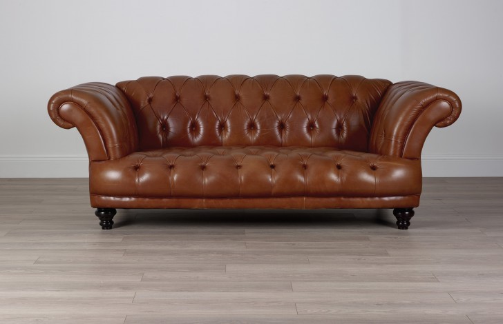 St Edmund Vintage Brown Leather Sofa - 3 Seater - Oak