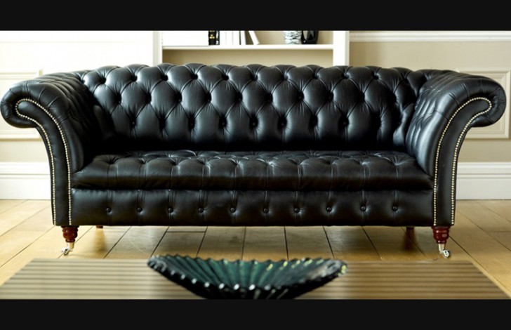 Balston Black Leather Chesterfield - 2 Seater - Shelley Parchment