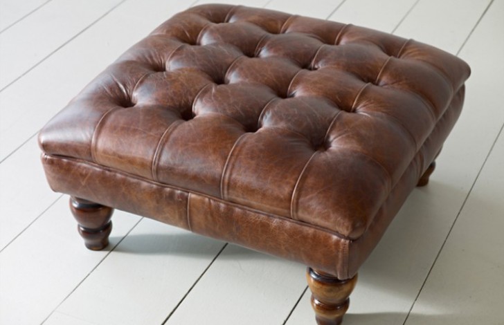 Balston Leather Chesterfield Footstool - Balston Footstool - Auburn