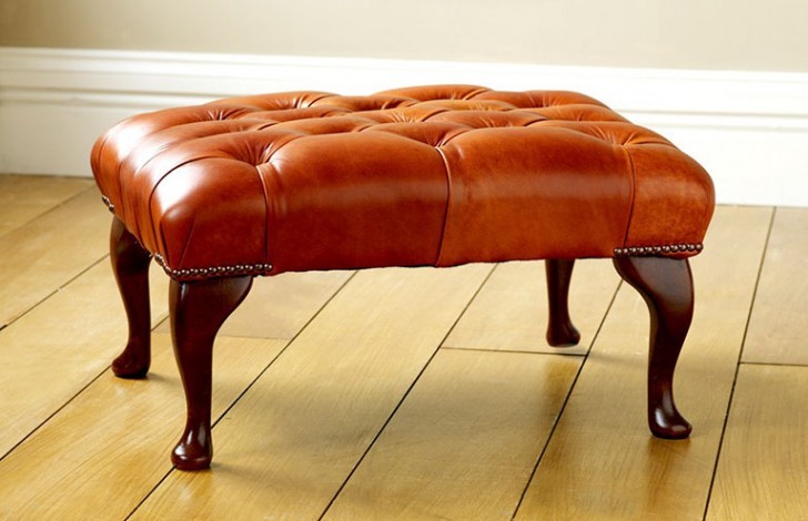 Leather Queen Anne Stool - Queen Anne Stool - Antique Tan