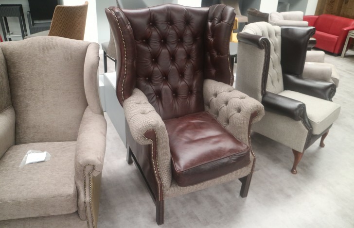 Manchester Vintage Leather Fireside Armchair - Leather Fabric Mix