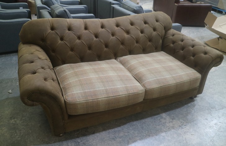 Arundel Vintage Brown Leather Sofa - 3 Seater - De Ja Vu Holster + Moon Wool LF Mix