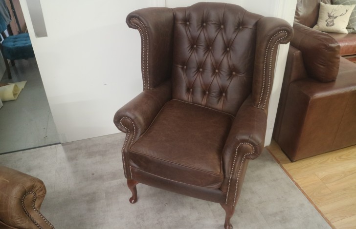 Scroll Wing Chair Chesterfield Leather Armchair - Scroll Wing Chair - Carson Dark Brown