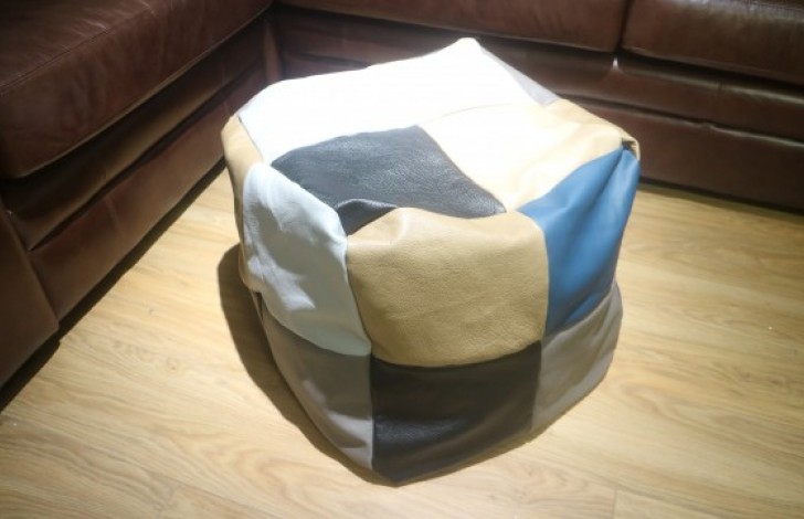 Patchwork Leather Cube Beanbag - 24 Panel