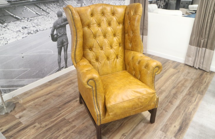 Manchester Vintage Leather Fireside Armchair - Manchester Wing Chair - Vintage Mustard
