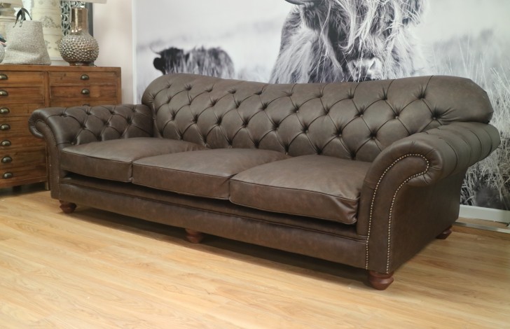 Arundel Vintage Brown Leather Sofa - 4 Seater - Roast