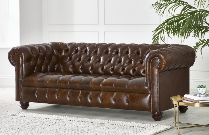 Woodford Vintage Leather Chesterfield, Quality Leather Chesterfield Sofa