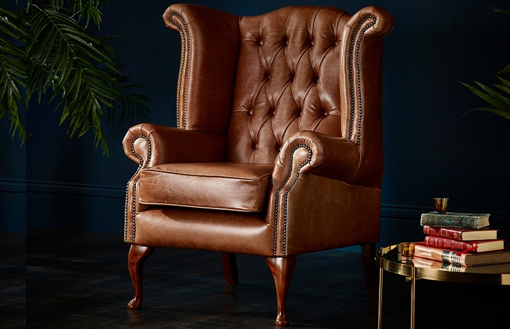 Scroll Wing Chair Chesterfield Leather Armchair