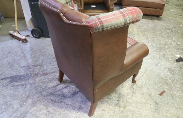Scroll Wing Chair Chesterfield Leather Armchair - Scroll Wing Chair - Leather Fabric Mix