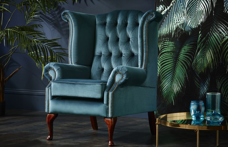 Fabric Scroll Wing Chair