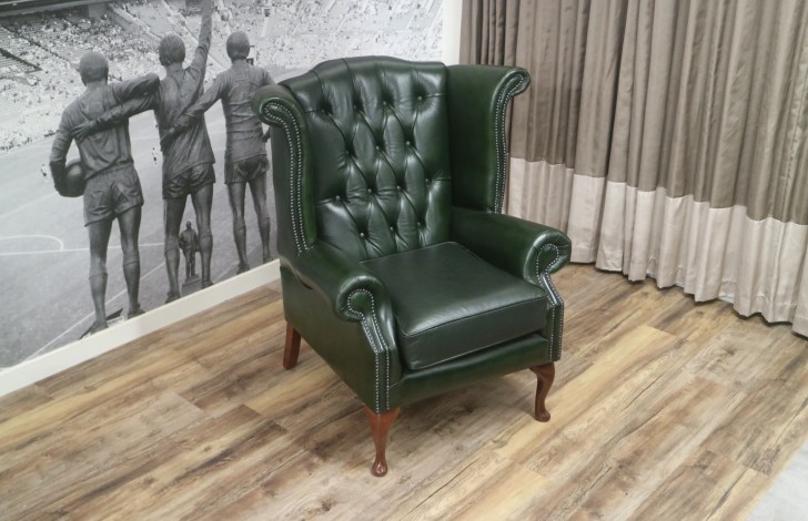 Scroll Wing Chair Chesterfield Leather Armchair - Scroll Wing Chair - Leather/Fabric mix green
