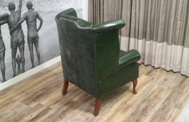 Scroll Wing Chair Chesterfield Leather Armchair - Scroll Wing Chair - Leather/Fabric mix green