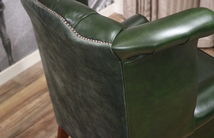 Scroll Wing Chair Chesterfield Leather Armchair - Scroll Wing Chair - Leather/Fabric mix green