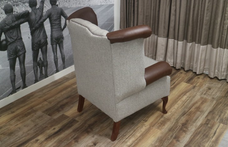 Scroll Wing Chair Chesterfield Leather Armchair - Leather fabric mix grey brown