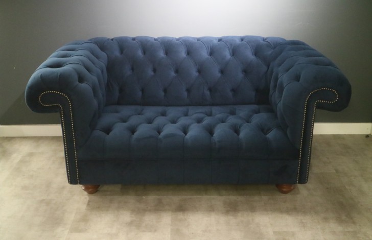 Berwick Vintage Leather Chesterfield - 2 Seater - Plush Indigo (EasyClean Velvet)