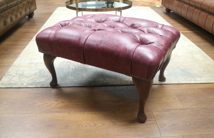 Queen Anne Leather Stool - Bespoke Vintage Auburn