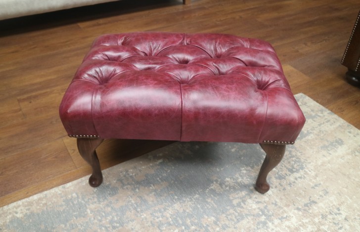 Queen Anne Leather Stool - Bespoke Vintage Auburn
