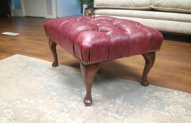 Queen Anne Leather Stool - Bespoke Vintage Auburn