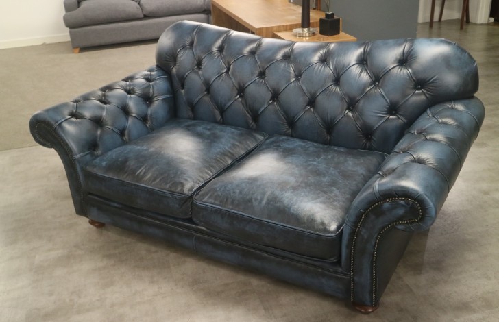 Blue leather store sofa sale