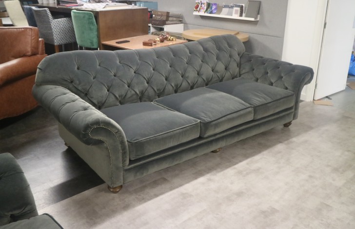 Arundel Vintage Fabric Sofa - 4 Seater + 1.5 Seater - Tango Granite Velvet