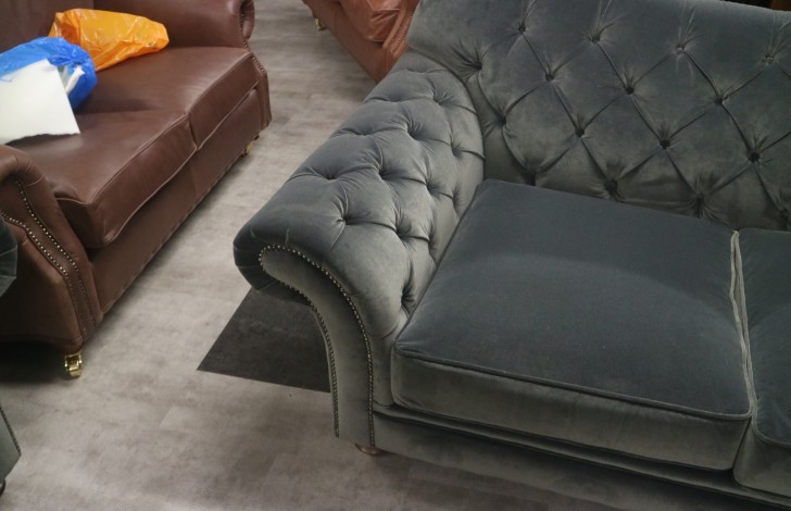 Arundel Vintage Fabric Sofa - 4 Seater + 1.5 Seater - Tango Granite Velvet