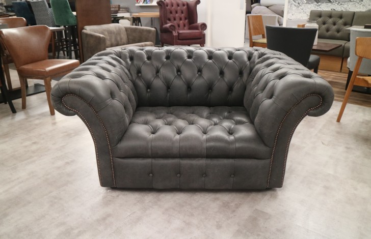 Balston Leather Chesterfield - 1.5 Seater + Arundel Stool - Tribe Light Relic