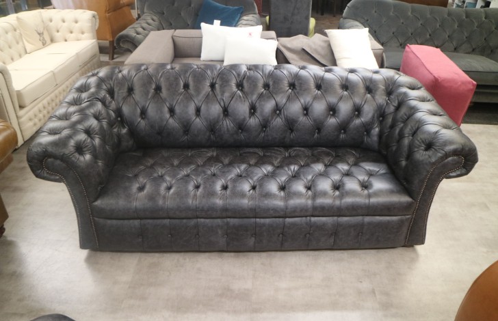 Coniston Leather Chesterfield - 3 Seater + 2 Seater - Dune Charcoal