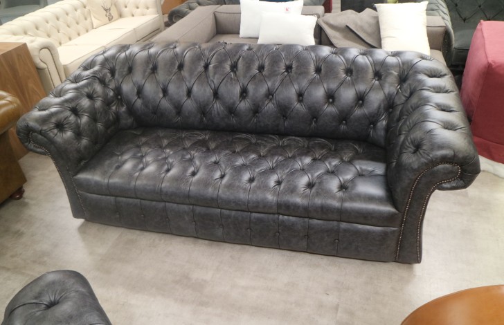 Coniston Leather Chesterfield - 3 Seater + 2 Seater - Dune Charcoal