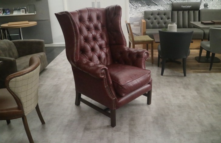 Manchester Leather Wing Chair - Dune Claret