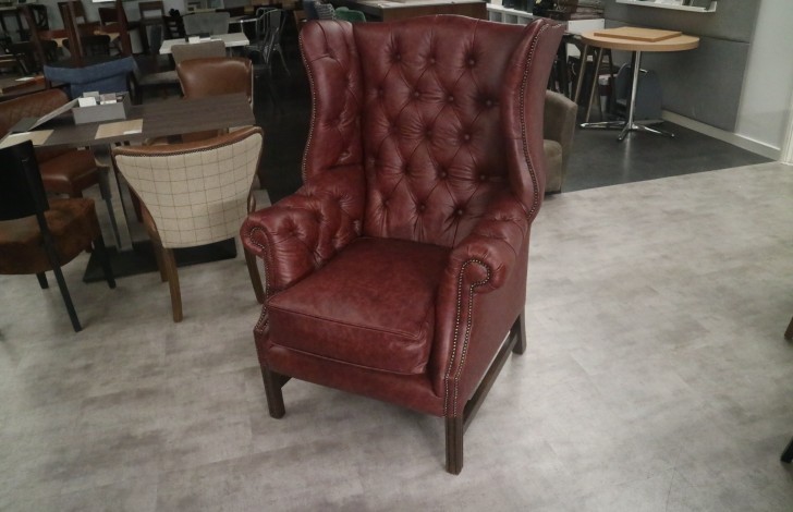 Manchester Leather Wing Chair - Dune Claret