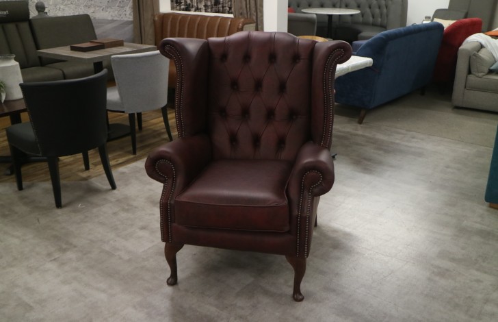 Scroll Wing Chair Chesterfield Leather Armchair - Apache Rouge