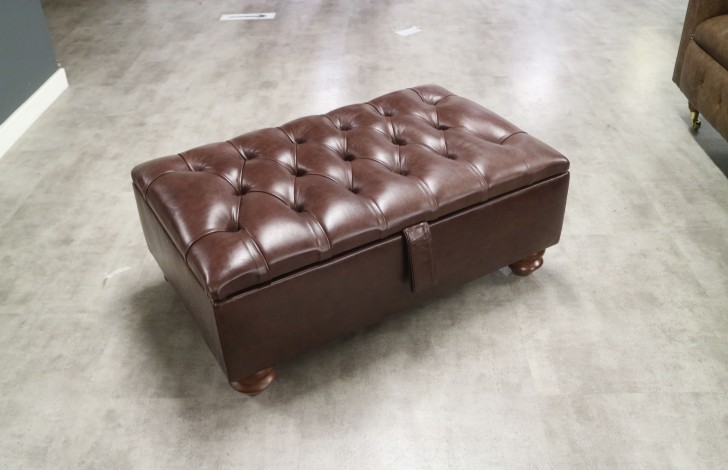 Scroll Leather Wing Chair + St Edmund Stool - Old English Dark Brown