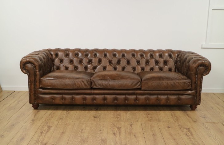 Burwood Vintage Leather Chesterfield - 4 Seater - Antique Tan