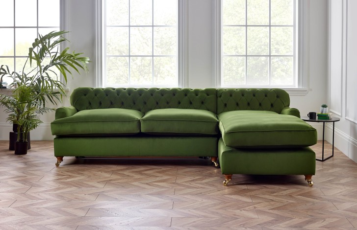 Harris Vintage Fabric Chesterfield Chaise Sofa Right Hand Facing