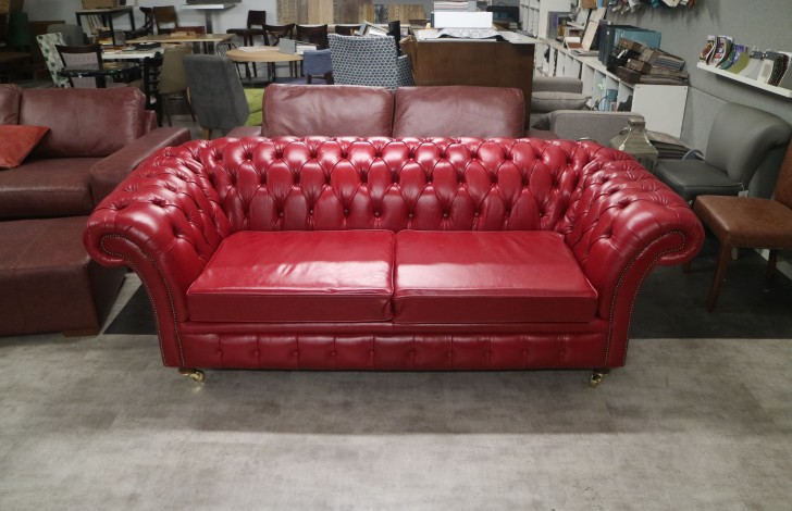 Blenheim Leather Chesterfield Sofa - 3 Seater - Old English Gamay