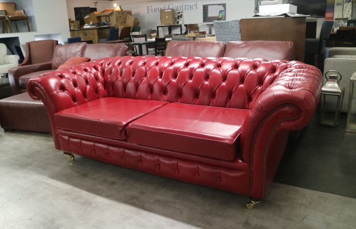 Blenheim Leather Chesterfield Sofa - 3 Seater - Old English Gamay