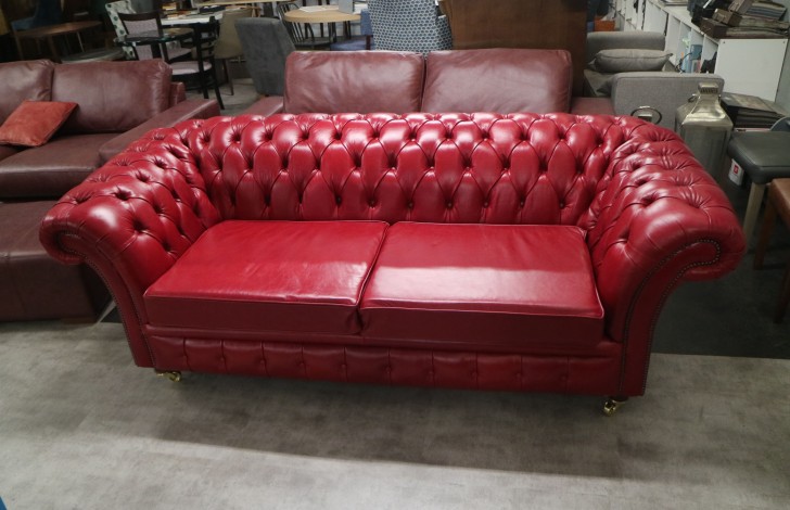 Blenheim Leather Chesterfield Sofa - 3 Seater - Old English Gamay