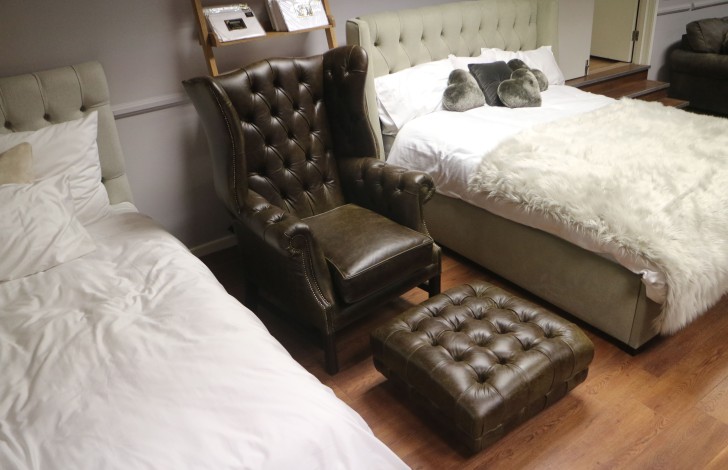 Manchester Leather Wing Chair + Balston Footstool - Vintage Truffle