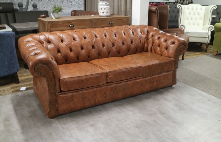 Gladbury Chesterfield Sofa Bed - 3 Seater Sofa Bed - Vintage Tan